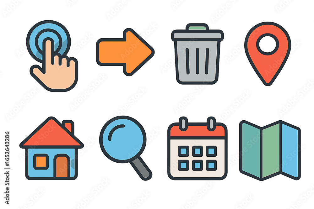 Poster set of modern colorful filled outline icons for web and mobile apps. ui and ux interface design elem
