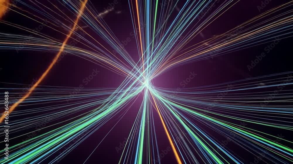 Poster abstract lines flowing with energy, data stream visualization with teal and orange hues