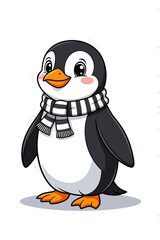 Obraz premium Cute Cartoon Penguin Illustration in Black and White with Transparent Background