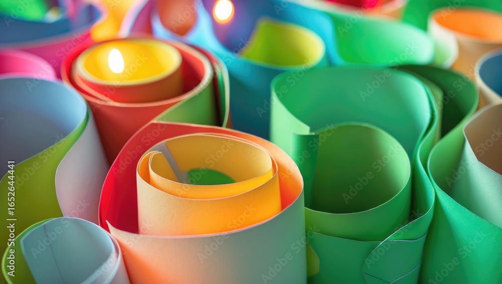 Poster vibrant multicolored paper curl art with abstract design