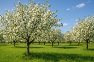 Obraz premium Springtime apple trees in a vibrant field