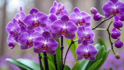 Vivid purple orchids in bloom during spring with a blurred scenery behind © TheWaterMeloonProjec