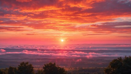 Fototapeta premium Beautiful sunset display with striking orange and pink colors across the horizon