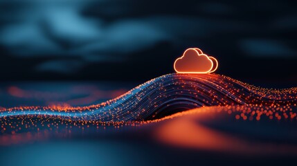 Cloud Networking Connectivity Security Speed High speed data transfer visualized with light trails and cloud icon, dark background, fast and secure cloud connectivity