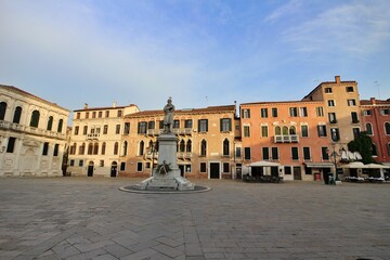 Morning view of Campo Santo Stefano (city square) in Venice, Italy