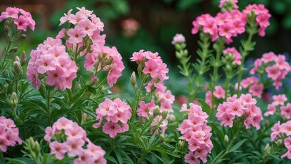 Vibrant pink phlox blooming amidst scenic landscape design