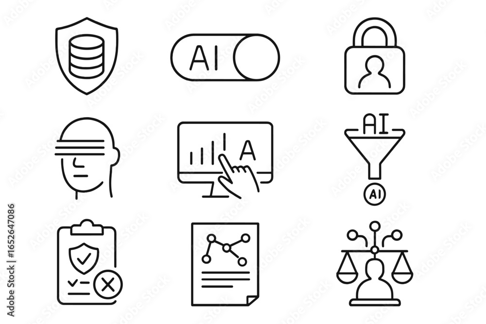 Aufkleber ai technology icons set featuring security and data analysis concepts