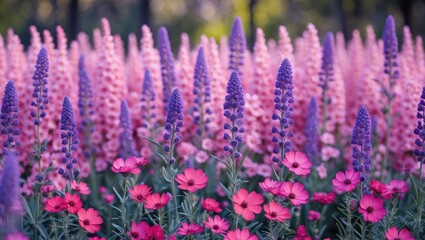Obraz premium Upright view showcasing colorful purple and pink floral display
