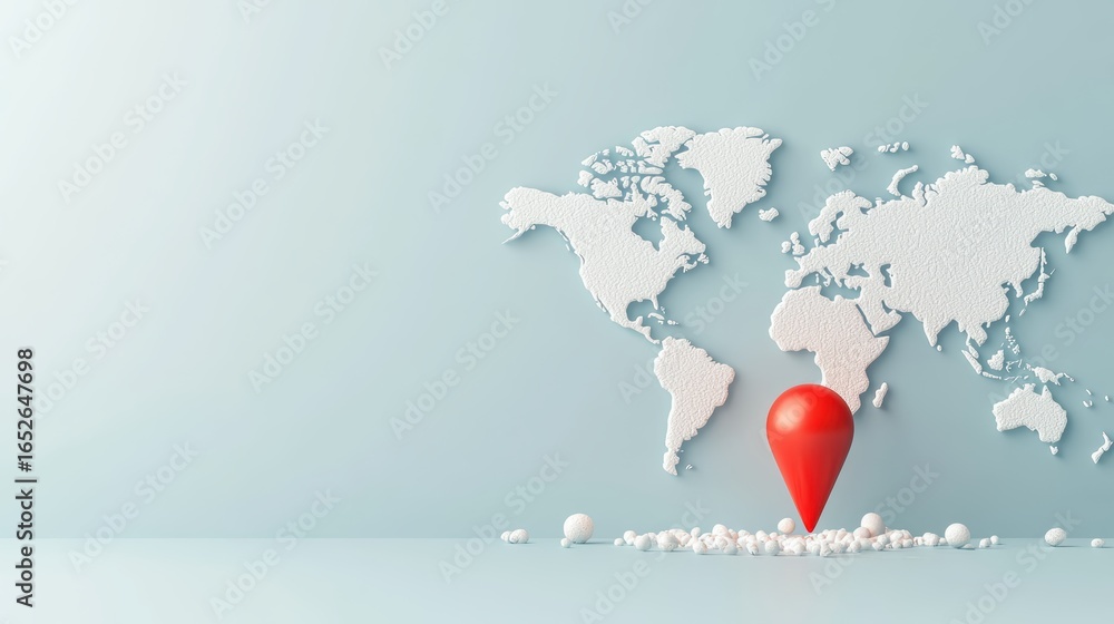 Poster world map pin location 3d world map with a pulsating pin highlighting a specific location, drawing a