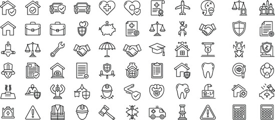 Business, health, legal icons, insurance,finance, education, travel, investment, employment, certification, justice, home, professional, versatile, vector