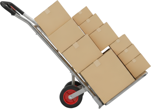 A Silver Hand Truck Loaded With Stacked Cardboard Boxes Secured With Tape Isolated On A Transparent Background Transparent Background