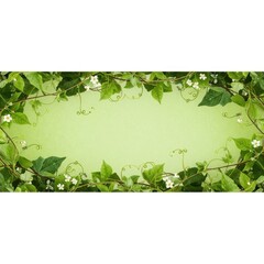 Botanical green foliage frame with vine tendrils and small white flowers