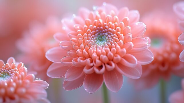 Pink Chrysanthemum Macro Close-up, Heart-shaped Center Delicate Petal Texture Botanical