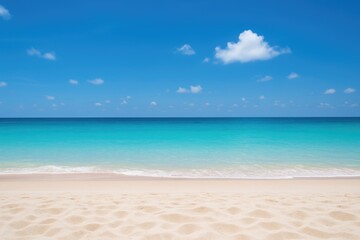 Obraz premium Idyllic tropical shoreline with soft white beaches and a vibrant blue sky