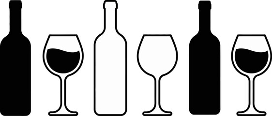 Wine Bottles and Glasses Silhouette Collection