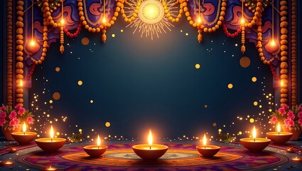 Diwali festival of lights celebration with traditional oil lamps and decorations