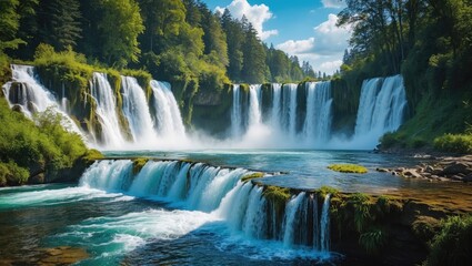 Fototapeta premium Enchanting cascade with a picturesque background