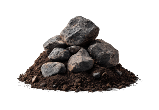 Excavating rocks and soil construction site nature and industry, isolated on transparent background, png