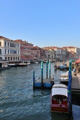 Morning view of Grand Canal from Rialto Bridge in Venice, Italy