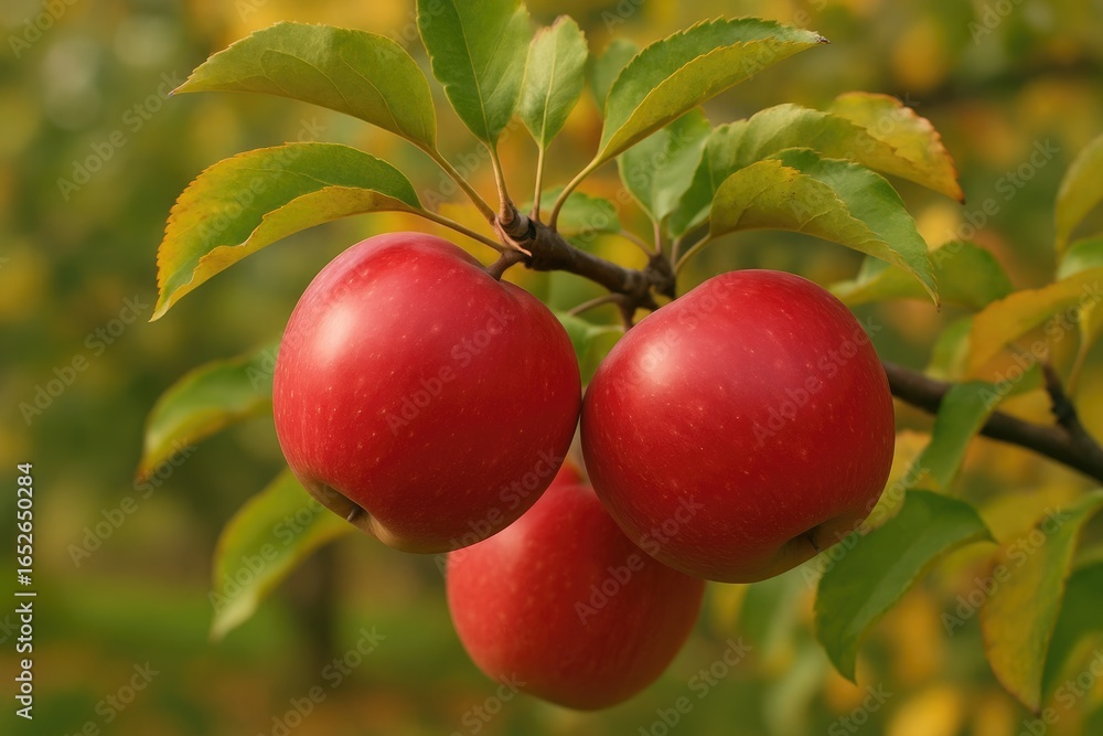 Poster branch with apples hanging from it