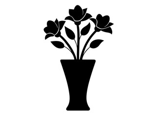 Bouquet in a vase silhouette vector,Vase is a container icon