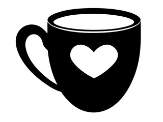 Coffee mug with heart black silhouette vector,Coffee mug icon