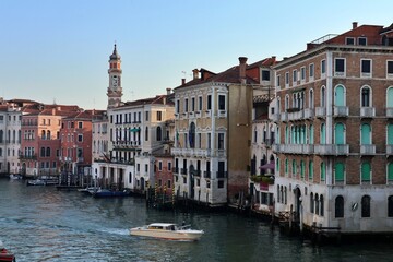 Morning view of Grand Canal from Rialto Bridge in Venice, Italy