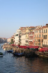 Morning view of Grand Canal from Rialto Bridge in Venice, Italy