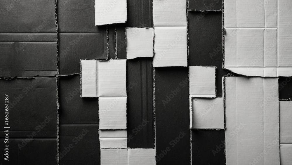 Poster Black-and-white textured cardboard pattern featuring an abstract backdrop for creative projects and text placement.