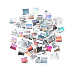 A vibrant collection of diverse landscape photographs, showcasing various scenic views and atmospheric conditions, arranged in a visually appealing cluster