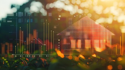 Abstract visualization of real estate market analysis and sustainable housing investment growth.