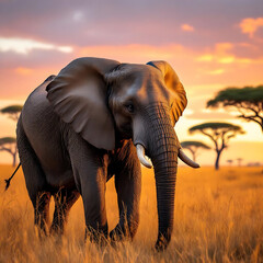 Obraz premium African Elephant. Elephant in the Grassland. Wisdom of Nature