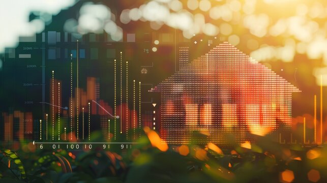 Abstract visualization of real estate market analysis and sustainable housing investment growth.