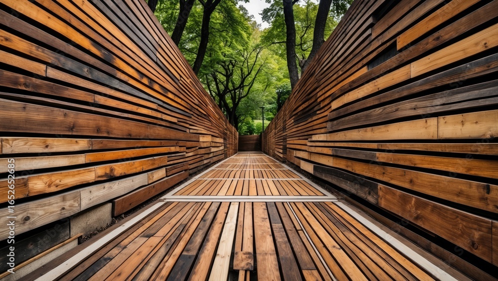 Poster stylish timber walkway with intricate patterns