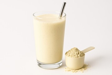 Vegan Protein Drink with Pea Protein Isolate Set Against a White Backdrop