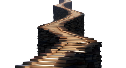 Glowing Book Staircase to the Sky, Symbol of Learning Journey, Transparent Png Background, Educational Concept
