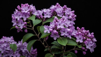 Fototapeta premium Black backdrop highlighting a lush purple ceanothus shrub