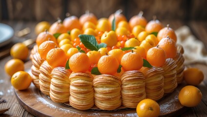 Sweet fruit pastry baked to perfection on a natural wooden backdrop