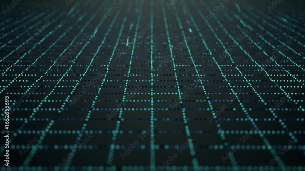 Poster abstract grid pattern forming with digital dots, moving perspective
