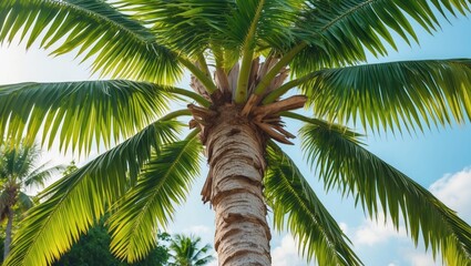 Obraz premium Exotic outdoor scene featuring a palm with detailed trunk and vibrant foliage