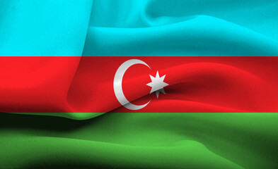 Vibrant colors of Azerbaijan flag waving in soft breeze