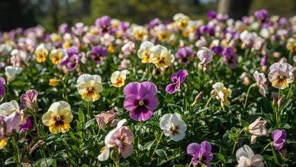 Obraz premium Nature backdrop featuring vibrant pansy flowers in bloom