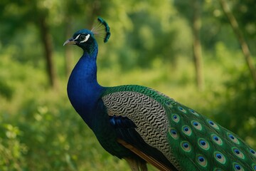 Obraz premium Nature scene with a colorful peacock in daylight