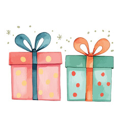 Two Vibrant Watercolor Gift Boxes with Dotted Patterns
