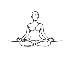 A minimalist one-line drawing of a person meditating in a cross-legged position. Symbolizes peace, mindfulness, balance, and self-awareness.