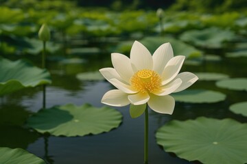 Fresh Lotus Flowers Floating on the Pond