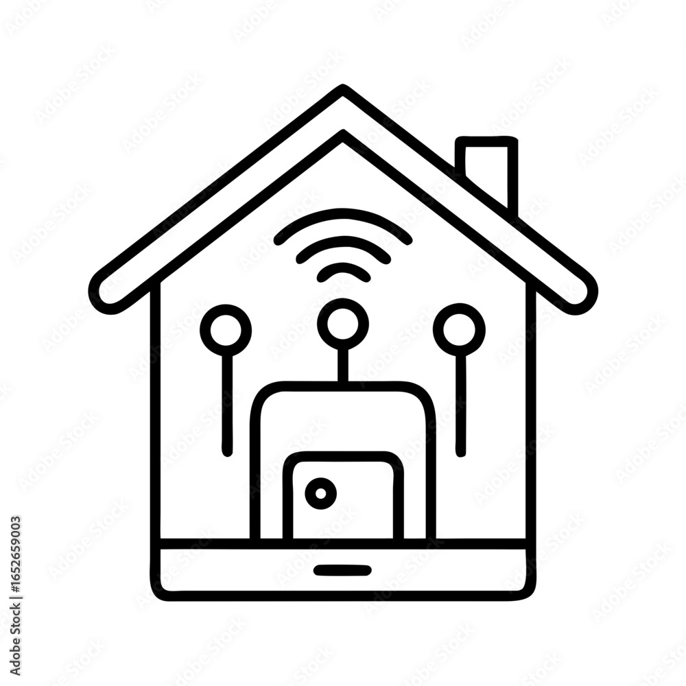 Aufkleber a house with smart home devices and wi-fi signal, representing modern technology and artificial inte