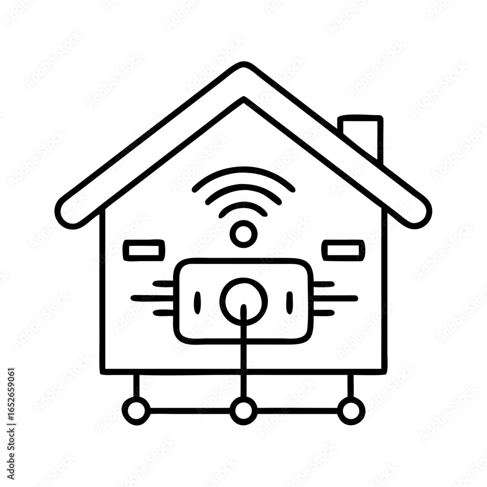 Poster smart home system with wifi connection and smartphone control. modern technology and artificial inte