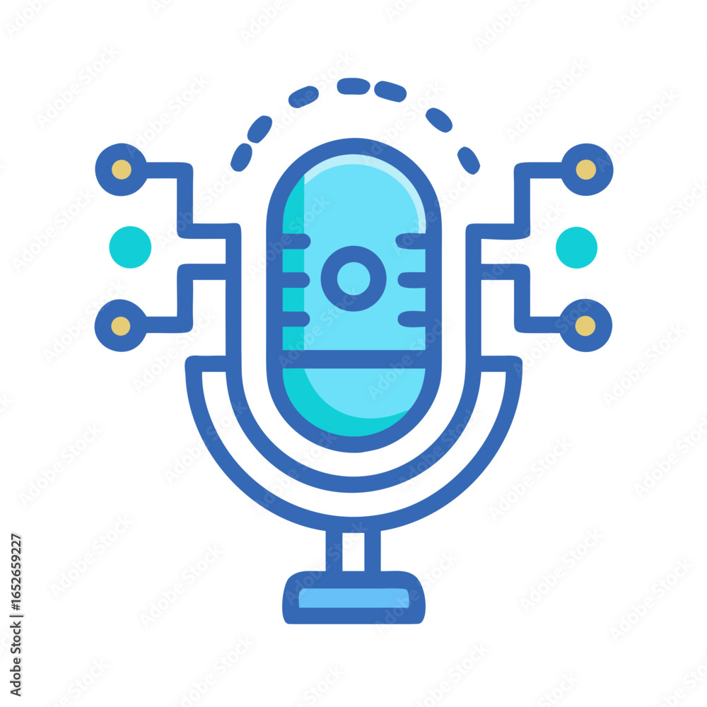 Aufkleber retro microphone with circuit board elements. ai voice assistant technology concept. vector icon for