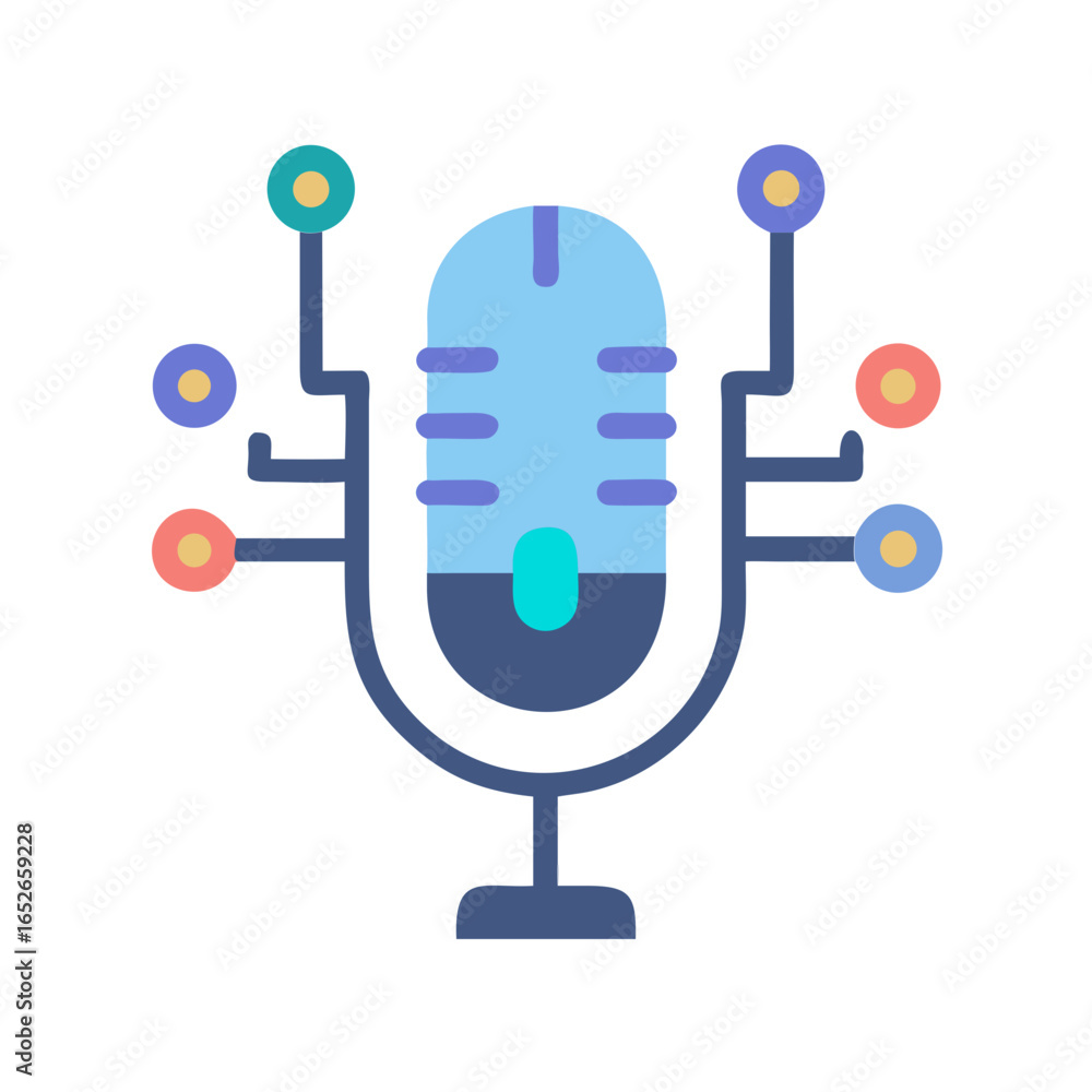 Poster microphone icon for artificial intelligence speech recognition and voice assistant technology. vecto